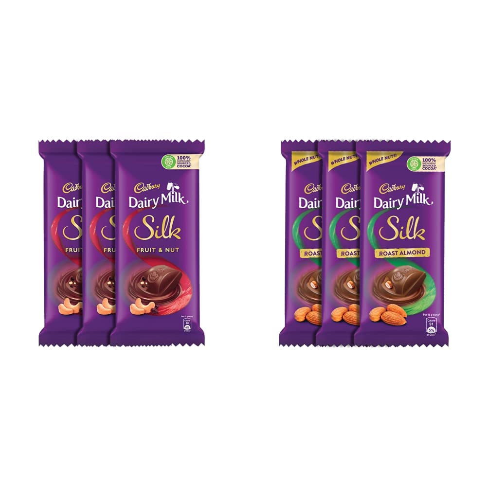 Cadbury Dairy Milk Silk Fruit and Nut Chocolate Bar, 137g (Pack of 3) & Dairy Milk Silk Roasted Almonds Chocolate Bar, 143g (Pack of 3)