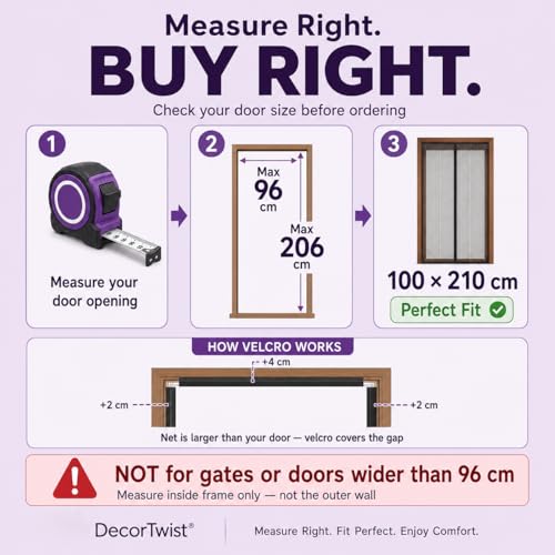 Image of DecorTwist Magnetic Mosquito Net for Door - (100x210 cm, Black) Hands-Free Auto Closing | 80 GSM Polyester Mesh | Blocks Mosquitoes, Flies & Insects | Velcro Install, Washable | Fits All Door Types