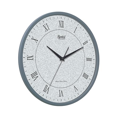 Image of Ajanta Home Decor Series 10007 Wall Clock - 32cm Truly Grey Modern Design - Real Silent Sweep Movement - Non-Ticking & Accurate- Protective Doom Glass - Ideal for Living Room & Office
