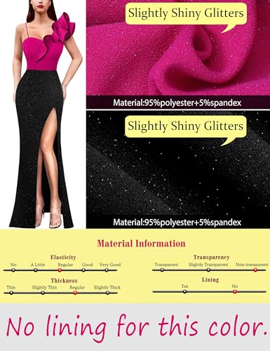Image of VFSHOW Womens Ruffle One Shoulder Strap Ruched Formal Prom Wedding Maxi Dress V Neck Elegant Split Cocktail Evening Long Gown