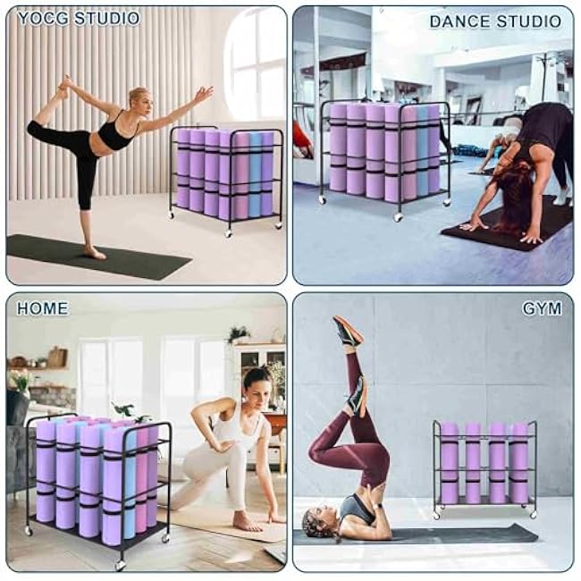 Yoga Mat Rack Storage Cart Basket Home Gym Storage Organizer Rack Equipment Weight Rack for Yoga Block, Foam Roller, Resistance Band, Dumbbell, Kettlebell (Black)