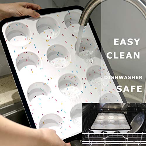 Non-Stick Silicone Muffin Pan With Reinforced Stainless Steel Frame Inside,12 Cup Regular Muffin Baking Mold, 12 Cup Muffin Tin, BPA Free,Dishwasher Safe,Aichoof(1-PCS)