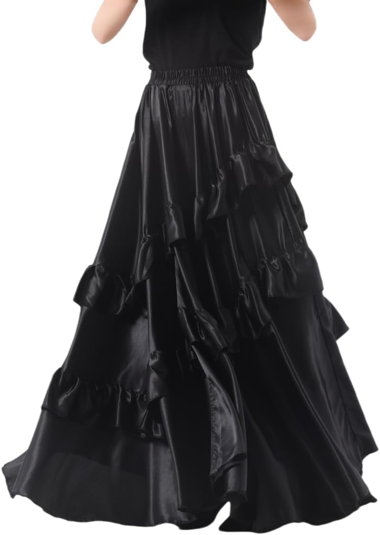 SANCAN Double Ruffle Long Full Maxi Skirt for Women Folklorico Practice Mexican Flamenco Classical Dance Performance Costume - Image 2