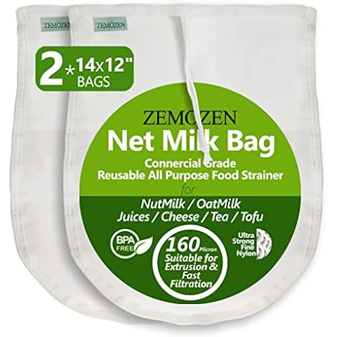 2PCS 160Micron Nut Milk Bag -14"X12" Nut Milk Bag for Straining Reusable - Perfect Substitute for Cheesecloth Bag Cheese cloth Bag All Purpose Food Strainer for Cold Brew Yogurt Strainer Juice Filter Cover