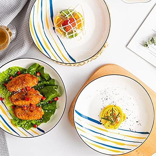 Talerze ceramiczne, zestaw 6 sztuk, okrągłe talerze do makaronu, stek, przystawki, nadają się do kuchenki mikrofalowej i zmywarki, 6 szt. 7 cali