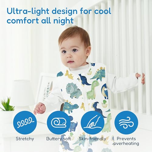 Image of TotAha Cute Dinos Sleep Sack 6-12 months 3 Pack, Buttery Soft Swaddle Transition Wearable Blanket Baby Sleeping Bag, 0.5 TOG
