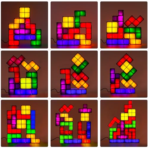 Image of AVEKI Tangram Stackable Night Light, LED 7 Colors Induction Interlocking Desk Lamp 3D DIY Magic Blocks Puzzles Toy for Bedroom Home Decor Ideal Gift for Birthday (USB)