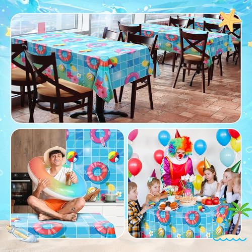 Image of Kochorie 100 Ft x 54 Inch Swimming Pool Plastic Tablecloth Roll Pool Party Table Cover Roll with Cutter Box Summer Themed Ocean Backdrop for Summer Beach Pool Ocean Party Supplies