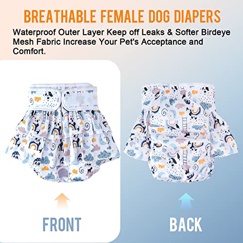 Image of Washable Dog Diapers Female, 3 Pack Premium Reusable Doggie Diapers，High Absorbency Leak-Proof Puppy Diapers for Female Dog in Heat, Period, Incontinence, Excitable Urination Girl Dog Diapers Dress