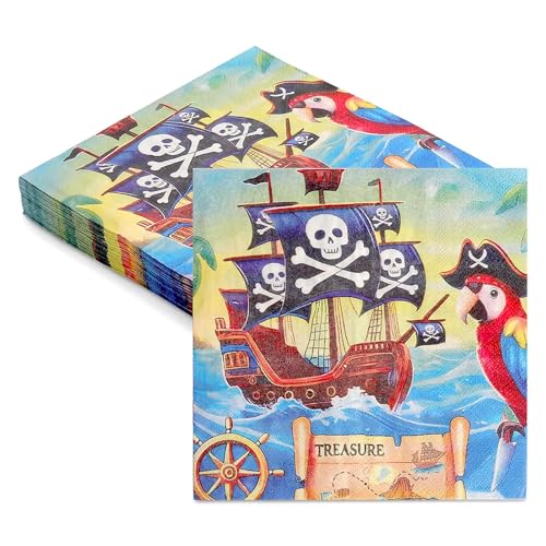 TLDBATICE Lot de 40 serviettes en papier motif pirate pour anniversaire d'enfant - 33 x 33 cm -...