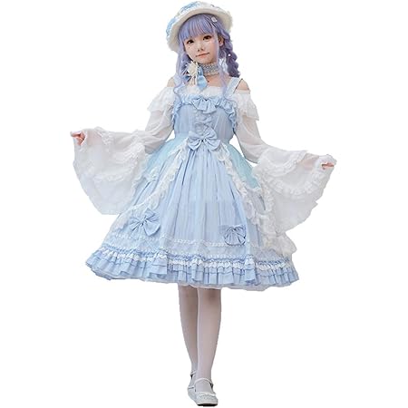 Amazon Co Jp ゴスロリ ロリータお姫様系 ブラウス付 ホワイト 水色 チュール 重ねワンピース M 服 ファッション小物