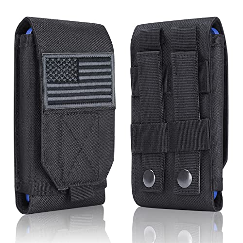 Image of Black Tactical Molle CellPhone Pouch Case,Heavy Duty Waterproof Phone Holster Bag for iPhone 11 12 13 Pro Max For Samsung S22 S21 S20 FE Note 20 A13 A12 A02S Less 6.7 inch Phone with 4 Pack Patches