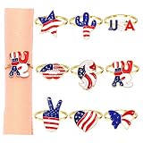9PCS American Flag Napkin Rings, 4th of July USA Flag Stars Heart Lips Metal Serviette Ring Enamel R