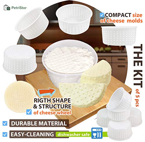 PetriStor Lot de 5 moules de fabrication de fromage à pâte molle de 750 ml - Petits moules à fromage - Accessoires pour la fabrication de fromage maison - Moule à fromage à la crème - Moules à fromage – vue 2
