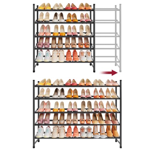 Image of Tajsoon Expandable Shoe Rack for Closet 5 Tier, 28 inch-41 inchStackable, Black