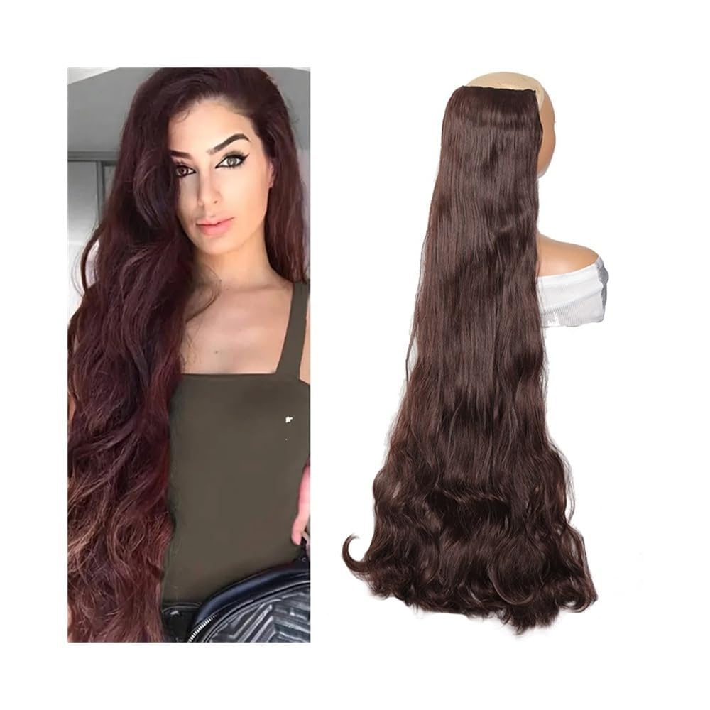 Alizz 40-Inch Wavy Curly Super Long Hair Extensions, Matte Brown, 350g, 5 Clips, Heat Resistant Half Wig Topper-image-46