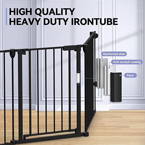 Baby Gate 35"-198" Extra-Wide Gate, Play Yard Child Safety Gate, Dog Playpen With Double Locking System For Fireplace, Kitchen, Foldable 8 Steel Panels, 29" Height (Black 35"-198" Extra-Wide) #TOP1