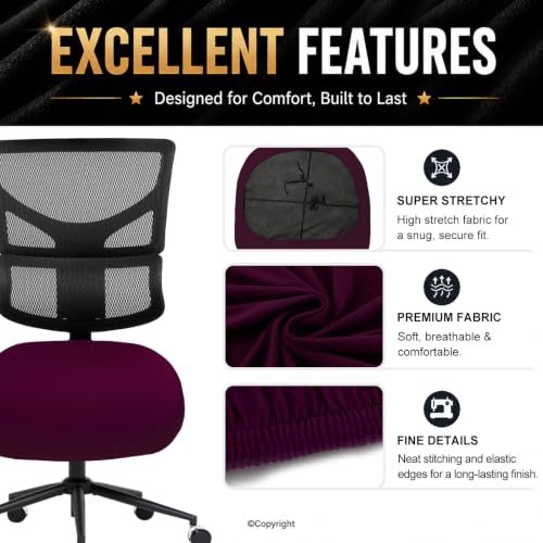 Image of DIVA EN CAMINO DEC Stretchable Desk Office Chair Seat Cushion Covers - Universal Spandex Computer Chair Slipcover - Removable Washable Cushion Protectors for Dogs, Cats, Pets (Plum)
