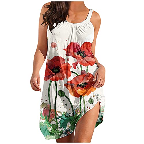 Damen Kleider Sommer Knielang Ärmellos Minikleid Tunika Kleid Sommer...