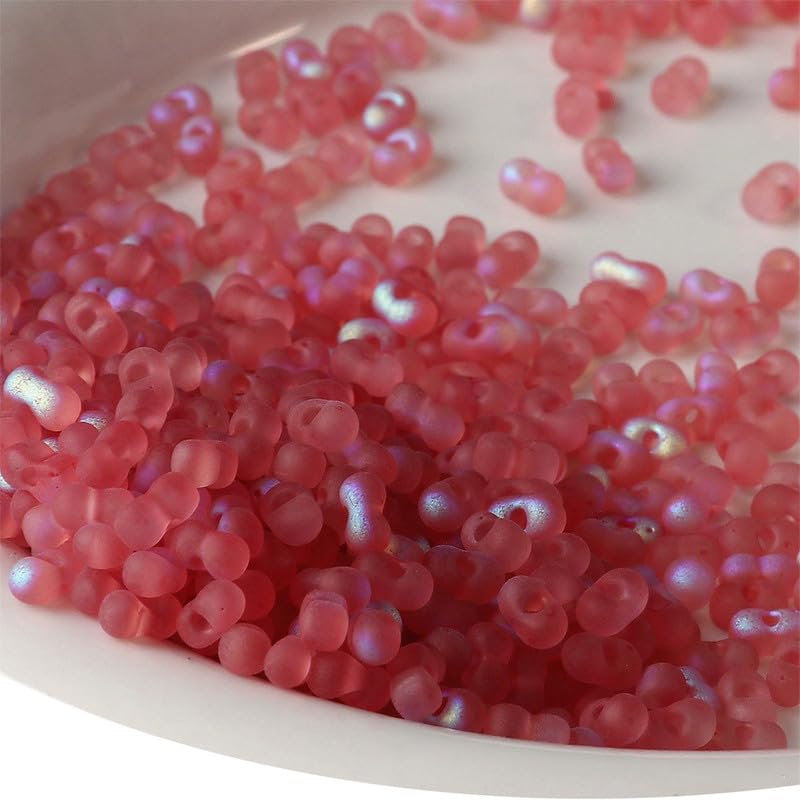 108pcs Frosted Peanut Shape Glass Seed Beads 3x6mm Spacer Bead Iridescent Red Craft Seed Beads for DIY Beading
