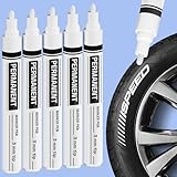 ARTISTRO 5 Oil-Based Permanent Paint Markers - Medium Tip Markers for Tire, Wood, Rock, Fabric, Glass, Ceramic, Metal, Plastic, and More - Quick Dry, Waterproof, White