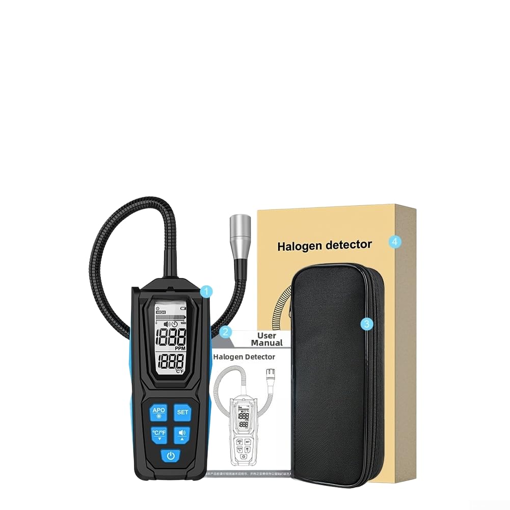 HD02 Lecksuchgerät, digitaler Gasmonitor für R22 R32 R134a mit 14,2 g/Jahr Empfindlichkeit, Dreifach-Alarmsystem, 270 mm flexible Sonde, Celsius/Fahrenheit-Schalter, schnelles Reaktionswerkzeug