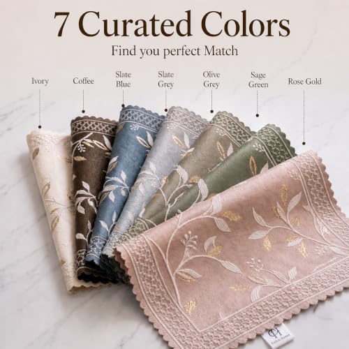 Image of Premium Embroidered Dining Table Runner 6 Seater | Washable Heat Resistant Fabric | Cotton-Silk Blend | Fits 4 & 8 Seater Dining Table | Centre Table Decor | 13 x 72 Inch | Olive-Grey