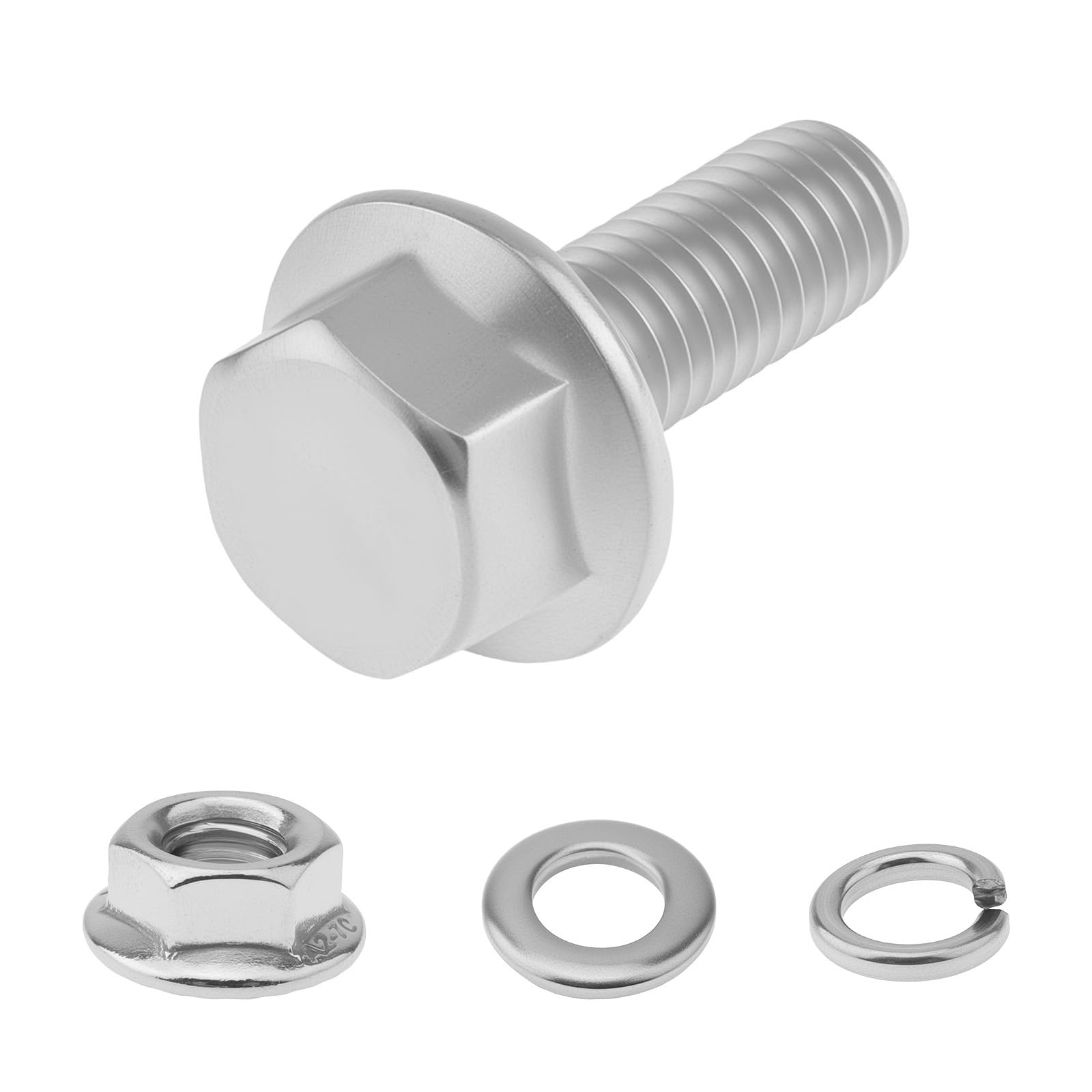 CLAHJQX 50 Sets M6 x 16 mm Flanged Hex Head Bolts Kits, 304 Stainless Steel Flange Hexagon Screws Nuts, Flat & Spring Lock Washers, for Automotive, Machinery, Home & Industrial Use