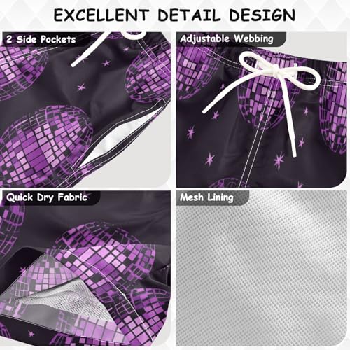 Boys Beach Board Shorts Disco Purple Light Swim Trunk Teen Swimwear 8-16Y3
