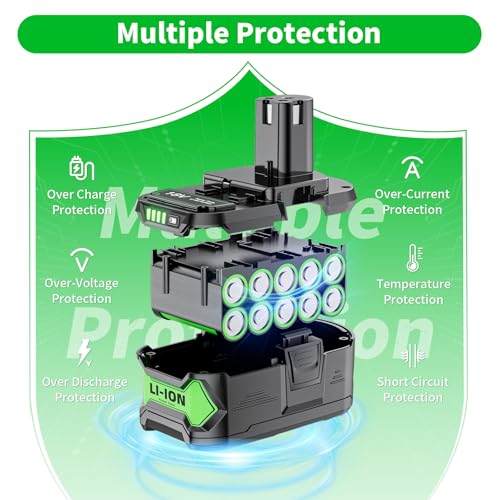 Image of 2Packs Upgraded 8.0Ah Replacement for Ryobi 18V Battery Compatible with 18 Volt Lithium Battery P108 P102 P103 P104 P105 P107 P109 P122 Cordless Power Battery Tools