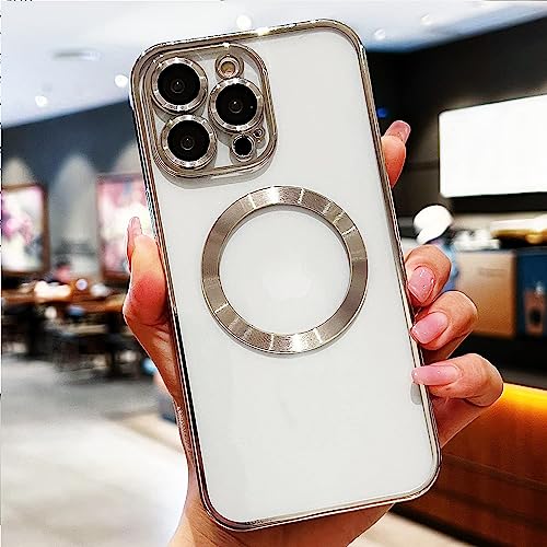 Image of VONZEE Clear Logo Electroplating Transparent Case for iPhone 14 Pro Max Case 6.7 inch 2022, Luxury Electroplated TPU Cover, Individual Camera Protection for Each Lens Bumper Case (Silver)