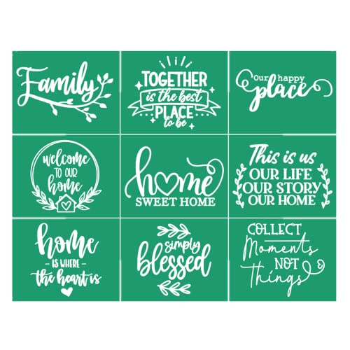 JAJADO Self Adhesive Silk Screen Stencils - Farmhouse Family Welcome Home Screen Print Mesh Stencils - Reusable for Painting on Wood Sign/Porch Sign/T-Shirt/Cup/Mug/Glass