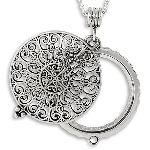 Artisan Owl Ornate Filigree 4x Magnifying Glass Sliding Top Pendant Necklace, 30