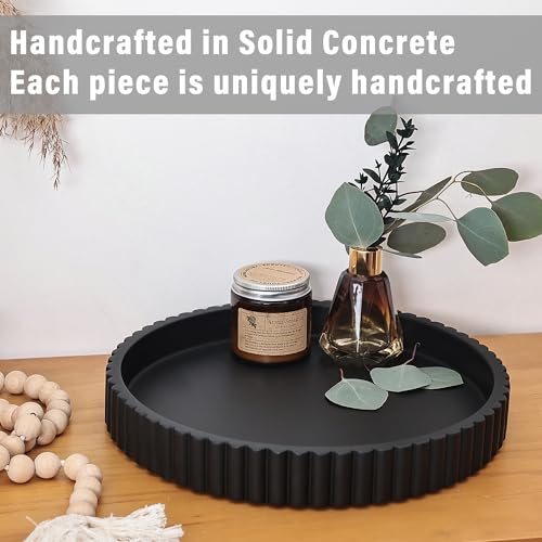 Emma & Ella Round Decorative Tray for Coffee Table Decor – Concrete Round Tray Home Decor – Circle Centerpiece Bandejas Decorativas for Living Room, Ottoman, Vanity, or Entryway (Black) - Thumbnail 2