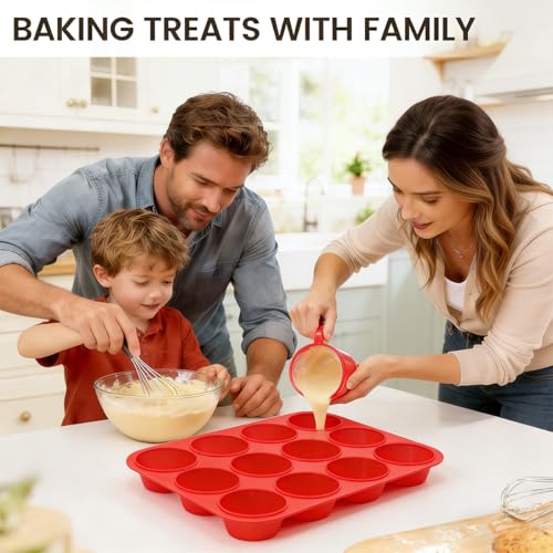 Image of CAKETIME Silicone Muffin Pan, 2 Packs Jumbo 6 Cups and Regular 12 Cups for Baking Muffins, Cupcakes, Egg Bites, Frittatas