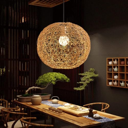 Lámpara colgante boho de mimbre tejido para techo de restaurante y pasillo 5