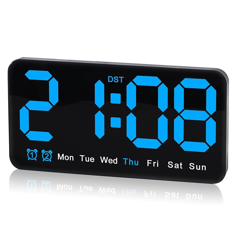 Reloj de pared digital grande, 9.5 pulgadas, reloj despertador LED con dígitos grandes, para sala de estar, dormitorio, decoración de aula, color azul