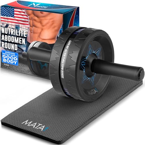 Ab Roller Wheel (Black) w/Knee Pad, Abs Workout Machine, Perfect for Core & Abdominal Strength Training, Exercise Wheels for Home Gym, Fitness Equipment for Sports