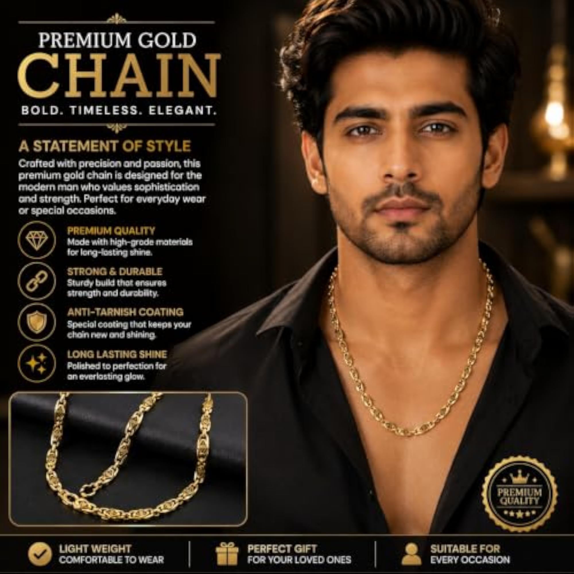 Men's Premium Gold Plated Designer Link Chain Necklace