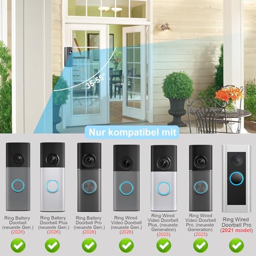 Video Türklingel Verstellbare Halterung (Winkel 35-55 Grad) für 2026 Ring Battery Video Doorbell/Plus/Pro(neueste Gen.) & Wired Video… – Ansicht 2