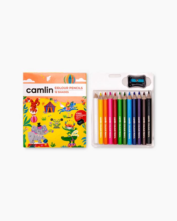 Image of Camel 12 Shades Half SIze Colour Pencils - Vibrant Multicolor Shades | Soft, Smooth & Break-Resistant Leads | Ideal for Drawing, Sketching, Coloring & School Art Projects