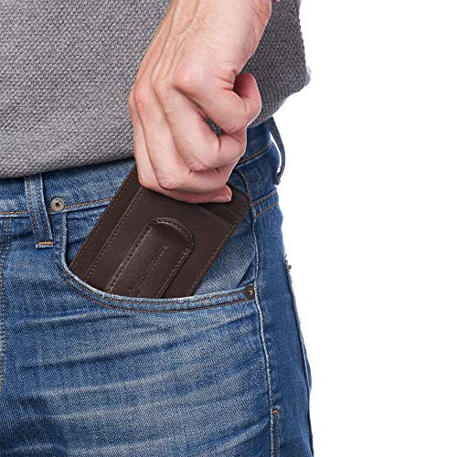 Image of Alpine Swiss RFID Dermot Money Clip Front Pocket Wallet For Men Leather York Collection Smooth Finish Brown