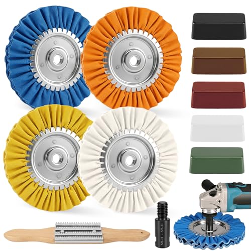 Wewink Plus Upgrade 8 Airway Buffing Wheel 11Pcs Aluminum Polishing Kit Flange-Free Installation 5/8 Arbor Hole Aluminum Metal Wheel Polishing Kit with Extension for Angle Grinder Mirror Finish