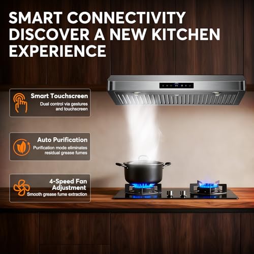 Image of 36 Inch Under Cabinet Range Hood 1200 CFM, 4-Speed Kitchen Hood with Touch Control & Gesture Sensing Stainless Steel Kitchen Stove Vent Hoods with 2 LED Lights Standard Series