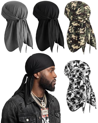 4 Pack Cooling Durags for Men Modal Summer Neck Sun Protection Elastic Cycling Bandana Cap Wicking Helmet Liner
