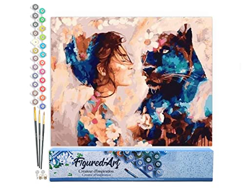 Figured'Art Pintura por números, diseño de mujer y pantera negra, tamaño 40 x 50 cm, sin marco de madera