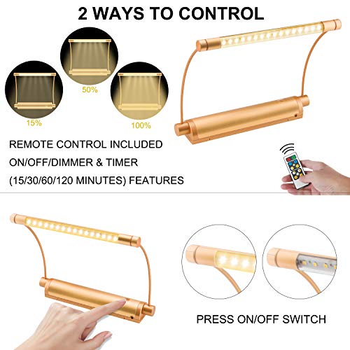 Image of LUXSWAY Cordless Painting Light,Battery Operated Picture Light with 9 Inch Light Tube,Art Lights for Painting,Remote Control Timer Auto Off,Dimmable Accent Lighting Picture Artwork-Gold