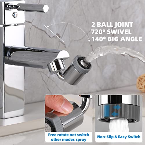 Swivel Sink Faucet Aerator – 720° Rotatable Chrome Adapter With Two-Mode Flow (Bubble & Spray), Fits Male/Female Threads, Ideal For Face Washing, Eyewash, Gargle, Kitchen & Bathroom Sinks