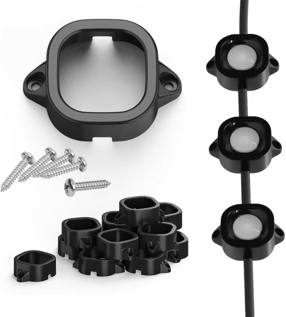FORHOGAR 60PCS Mounting Brackets Compatible with Govee Outdoor Lights Pro H706, Light Clips for Govee Permanent RGBIC LED Lights, 3M Glue Replacement, Outdoor Lights Decor Extension(Black)