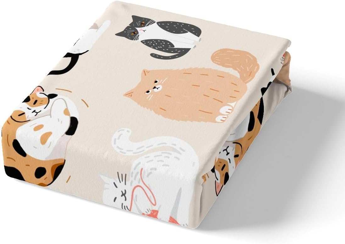 Feelyou Cartoon Cat Comforter Set Cats Print Bedding Set Cute Kitten Comforter Cat Lover's Gift Quilted Duvet Set for Kids Boys Girls Microfiber Queen